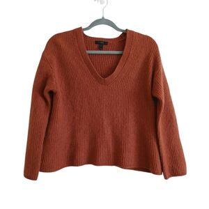 J Crew Ribbed Boxy Oversized Alpaca Wool Sweater Women's S V-neck Red Orange